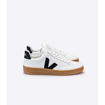 Veja V-12 LEATHER Sneakers Dames White/Black/Beige | BE 670LIS